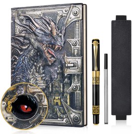 DND Dragon Notebook 3D Embossed Leather Diary A5 Antigue Travel Diary with Pen & Pen Sleeve, D&D Daily Diary Lined Writing Notebook (Colourful Dragon).