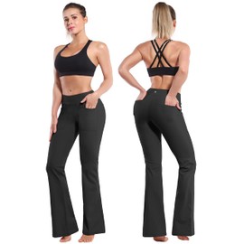 BUBBLELIME 29"/31"/33"/35" 4 Styles Women's High Waist Bootcut Yoga Pants - Out Pockets_Black XL-31 Inseam