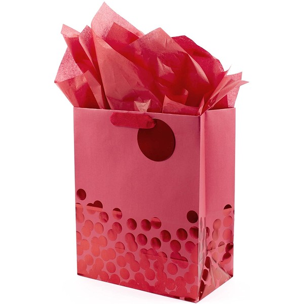 Hallmark 13" Large Gift Bag with Tissue Paper (Red Foil Dots) for Christmas, Father's Day, Birthdays, Graduations, Valentines Day, Sweetest Day or Any Occasion