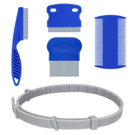 JOR Cat Collar and Combs Combo, Pet Grooming and Tick Management, 1 Plastic Band Fits 14" Neck Circumference, 4 Plastic Stainless-Steel Teeth Dematting Combs with Rounded Pins, 5 Pcs per Pack