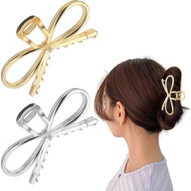 Bow Metal Hair Claw Clips Large Jaw Barrettes, 2Pcs Strong Hold Jaw Barrette,Metal Hair Claw Clips Hair Catch Barrette Jaw Clamps,Metal Bow Claw Hair Barrette for Women