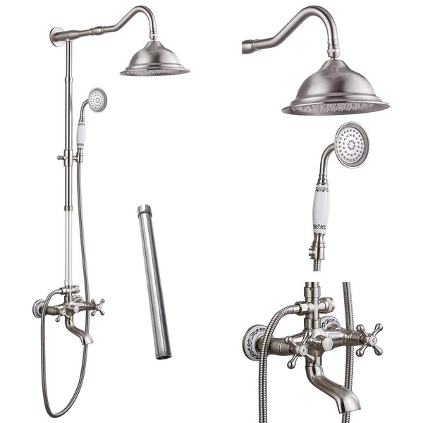 Shower System Set Complete Brushed Nickel 8 Rain Shower Faucet