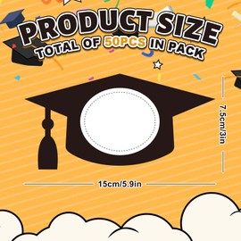JarThenaAMCS 50Pcs Graduation Hat Cutouts Grad Black Caps Tassel Paper Cut-Outs with 100Pcs Glue Points Bulletin Board Decor for DIY Art Craft School Classroom Graduates Party
