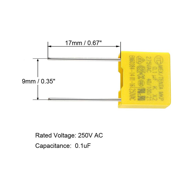 uxcell Polypropylene Film Safety Capacitors 0.1uF 275VAC X2 MKP 10