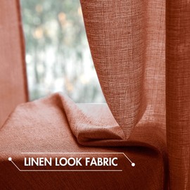 MIULEE Burnt Orange Faux Linen Textured Curtains 96 Inches Long 2 Panels for Living Room Bedroom, Semi Sheer Light Filtering Privacy Window Curtains Terracotta Grommet Drapes Rust Boho Fall Decor