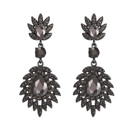 EVER FAITH Charcoal Grey Crystal Dangle Earrings for Women, Sparkly Rhinestone Vintage Style Art Deco Pierced Drop Earring Wedding Prom Party Jewelry for Brides Bridesmaid Black-Tone