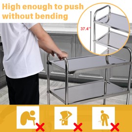 Amarite 3 Shelf Stainless Steel Cart, 420 lbs, 1MM Thick, Serving With Wheels, Household Service Trolley, 360 Rotation Storage Shelf With Locking Wheels (29.5*15.8*37.4)'' Utility