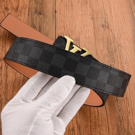 Classic Plaid Men's Belt Gold Silver Black Buckle Leather Belts 1.5" Accessory For Casual & Dress and Jeans (Gold Buckle Black Belt, waist size 32-34)