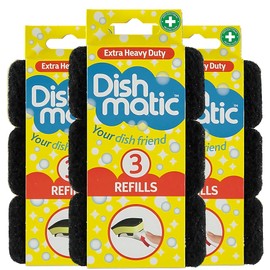 Dish Matic Refill Sponges - 9 Pack Heavy Duty Black Refill Sponges Cleaning Scourer - General Purpose Washing-Up Sponge Refill Head for Kitchen & Bathroom Cleaning