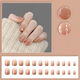 [ALLEVG] Nail Tips, 24 Pieces, Short, Autumn, Winter, Gradient Nail Tip, Popular, Japanese Style, Cute, Simple, Stylish, Coming of Age Ceremonies, School Entrance Ceremonies, Graduation Ceremonies,