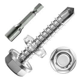 Drilling Screws Hex Head Hex Self Tapping Screw Trapezoidal Sheet Metal Screws Self Tapping Screws with Sealing Washer and Hex Socket Key 4.8 x 25 mm Pack of 50