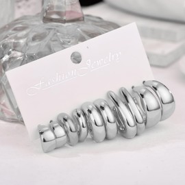 FOURPG 10 Pairs Chunky Silver Dangle Earrings for Women Hypoallergenic Trendy Thick Silver Plated Hoop Earrings Set Lightweight Jewelry (SILVER-10P)