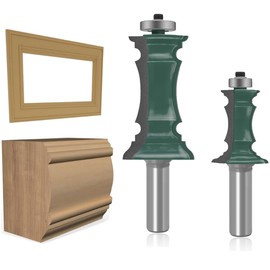 OLETBE 2 PCS Router Bit Set, 1/2-Inch Shank Woodworking Wood Molding Cutter, Mitered Panel Cabinet Door Router Bits Sets Wood Router Cutting Tools Picture Frame Router Bits(Steel)