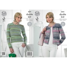 King Cole Ladies Double Knitting Pattern Womens Round Neck Sweater & Cardigan Drifter DK (4254) by King Cole