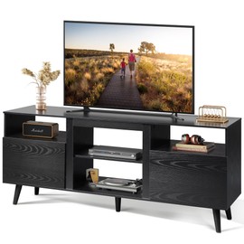 WLIVE TV Stand for 65 Inch TV, 58 inch Entertainment Center with 2 Storage Cabinets, Media Console for Living Room, Bedroom and Office, Black