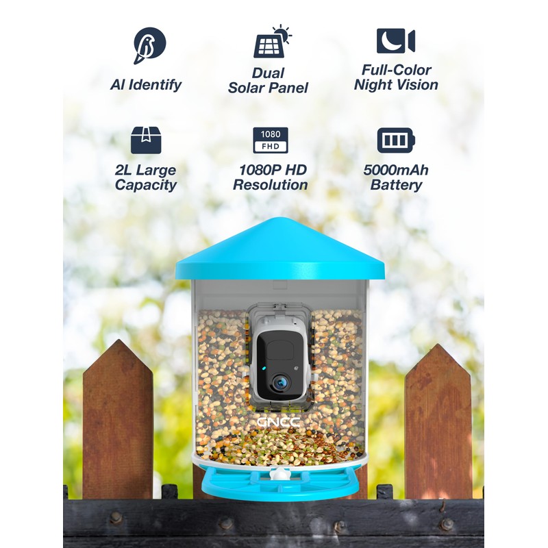 GNCC Smart Bird Feeder with Camera Wireless Outdoor, 1080P Wild