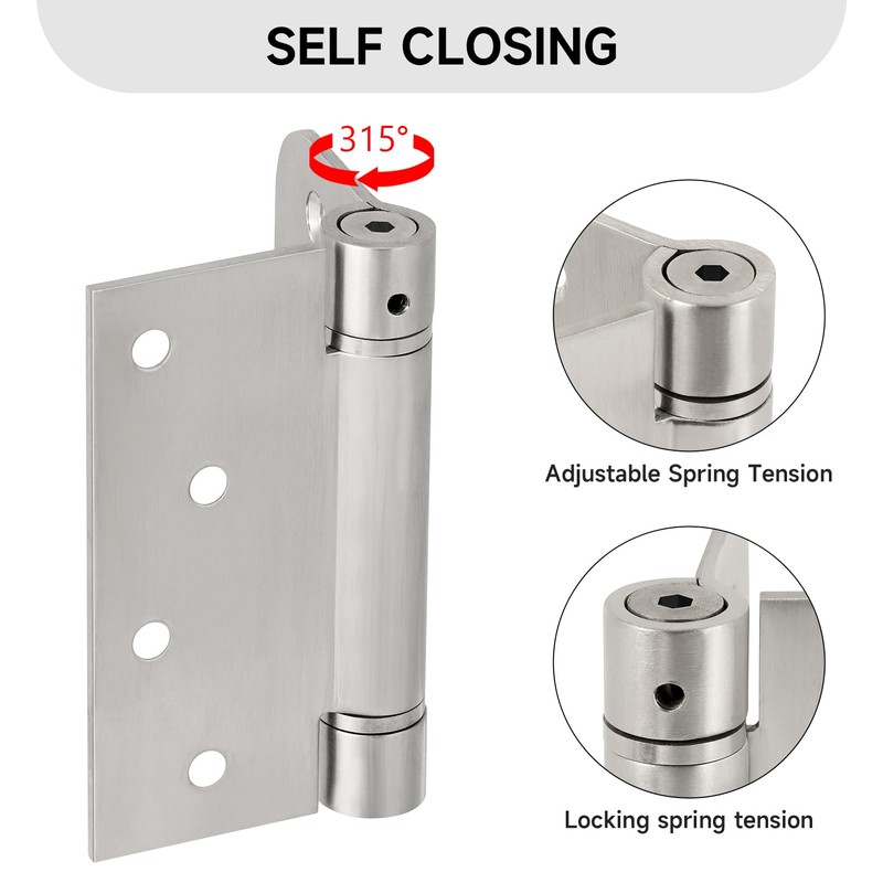 3 Pack Self Closing Door Hinges, 4 Inch Spring Loaded