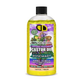 Castor Oil Pure Organic with Rosemary for All Hair Types, Natural Hair Growth, Strengthen Hair Roots, Treat Dry and Damaged Hair, Body (100ml Cap)