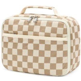 Bluboon Kids Girls Lunch Bag Insulated Lunch Box for school Corduroy Lunch Cooler Organizer School Kids Lunch Tote (Corduroy checkered brown)