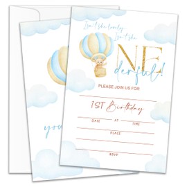 yutogan Onederful 1st Birthday Boy Invitation Cards, Bear Invites Cards, 1st Birthday Party Invitations For Boys, 20 Sets -YQK15