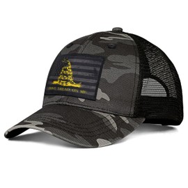 Don't Tread on Me Trucker Hats Baseball Cap for Men - Adjustable Embroidered American Flag Snake Hat with Snapback, Camouflage