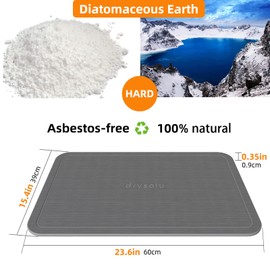 DRYSOLU Stone Bath Mat Diatomaceous Earth Bath Mat Stone Shower Mat Fast Water Drying Ultra Absorbent Pad Diatomite Mat,Non-Slip Mat for Bath Shower,Kitchen,Pet,15.35x23.62in,Hard,Light Gray,1-Pack