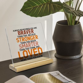 Inspirational Gifts for Women, Always Remember You Are Braver Acrylic Desk Decor, Positive Gifts for Friend, Coworker, Birthday Encouragement Cheer Up Gifts