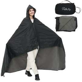 Wearable Warm Camping Blanket Waterproof Windproof Quilted Fleece Stadium Outdoor Blanket with Portable Bag for Cold Weather Camping Picnic Sports Pet Beach Travel Car 79*55 inches Black including Hat