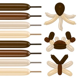 Charnoel Gradient Brown Party Long Balloons, 100 Pcs Mocha Brown Nude Khaki Gray Sand White Tan Neutral Twisting Animals Long Skinny Balloons for Baby Shower Bear Wedding Birthday Party Decorations