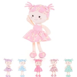 Onetoo First Baby Doll Plush Baby Girls Dolls Rag Doll Soft Baby Doll for Girls Sleeping Cuddle Buddy Doll Wear Star Pink Sleeveless Dress 14"