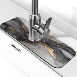Faucet Draining Mat For Kitchen Sink, Black And Gold Marble Diatom Mud Absorbent Drain Pad For Bathroom Kitchen Sink Splash Guard Drying Mat
