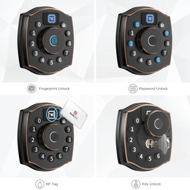 Geek Smart Door Lock with Keypad, Fingerprint Door Knob with App, Smart Deadbolt Lock, Keyless Entry Fingerprint Deadbolt for Front Door,IP65 Waterproof