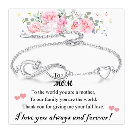 Bsoepnr Gifts for Mom, Infinity Heart Bracelet Silver Bracelet Gifts for Mom Women, Mum Presents from Daughter/Son for Mothers Day Birthday Christmas Valentines