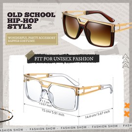 Hicarer 80s 90s Sunglasses Vintage Rapper DJ Hip Hop Glasses Retro Old School Glasses for Men Women (Brown-gradual Brown, Clear)
