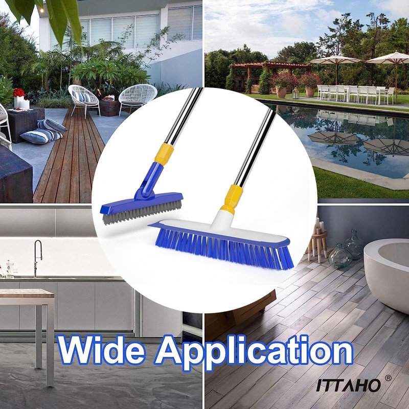 ITTAHO 12" Wide Floor Scrub and Grout Brush Set With