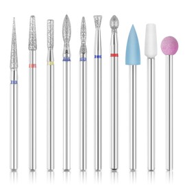 MEKK 10pcs Nail Drill Bits Set, 3/32 Inch Professional Diamond Cuticle Electric Nail File Kit, Durable Metal Carbide Grinding Heads for Acrylic Gel Nail Art, Manicure Pedicure Home Salon Tools