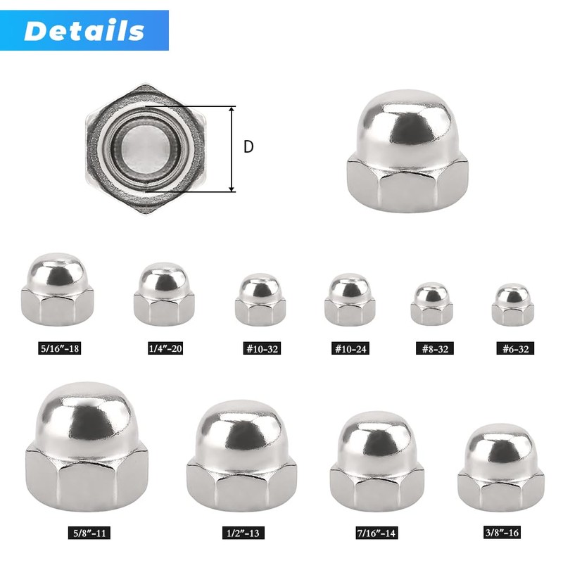 Glvaner 3/8"-16 (20 Pcs) Stainless Steel Acorn Cap Nuts, 304