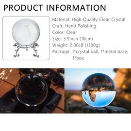 HIBCIGA Clear Crystal Ball with Stand Healing Crystals for Home Decor Divination Mystical Photography Prop Gift 3.9”/10cm