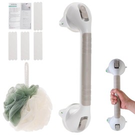 16 Inch Long Suction Grab Bar for Bathroom Indicator Light, Suction Shower Balance Assist Bar Support Rail Helping Handle for Tub Elderly Seniors Handicap Strong Suction Bathtub Grips Non Slip Sticker