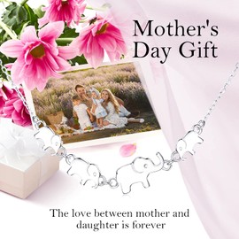 BlingGem Chains for Women 925 Sterling Silver Elephant Necklace Generations Necklace for Grandmother Mother and Daughter Animal Jewellery Gift for Women Daughter Sister, Sterling Silver, Cubic