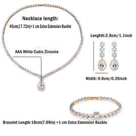 Hadskiss Jewelry Set for Women, Wedding Party Jewelry for Bridal Bridesmaid, Necklace Dangle Earrings Bracelet Set with White AAA Cubic Zirconia