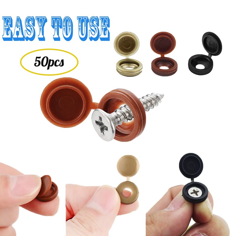 Hinged Screw Cover Caps,Plastic Screw Caps,Reusable Washable Flip Tops 50Pcs