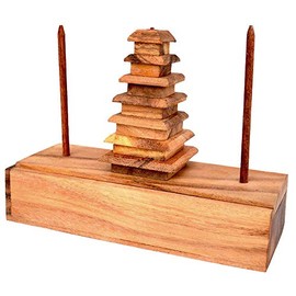 Pagoda Chadi 7 Rings, Puzzle Wood Concentration Game with 7 Wooden Temple Pieces, Set the Tower But Only Use 1 Disc, Tower of Hanoi Wooden Puzzle, Puzzle Game, IQ Puzzle