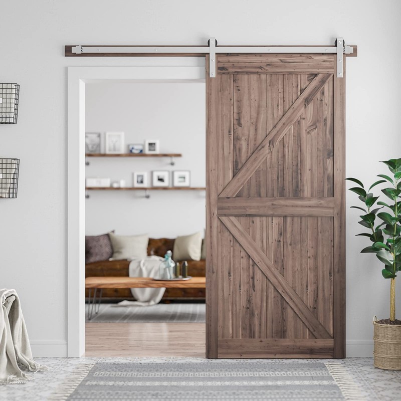 SMARTSTANDARD 6.6 Feet Brushed Nickel Barn Door Hardware Kit-Heavy Duty