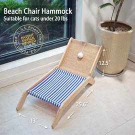 PETKARAY Beach Chair Cat Hammock, Elevated Cat Beds for Indoor Cats, Original Cozy Lounger with Sisal Scratcher and Toy Ball