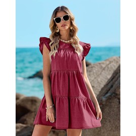 luvamia Ruffle Sleeve Babydoll Dress for Women Jean Dresses for Women Denim Mini Dresses for Women Western Wear for Women Women Dresses Casual Baroque Rose Size Small Fits Size 4 / Size 6