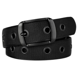 Bluecton Men's Rivet Belt Plus Size 100-170 cm Men's Fabric Belt Black, black