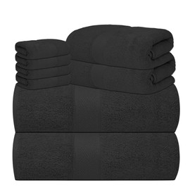 Lenenz Luxury 8 Piece Set, 2 Bath Towels 2 Hand Towels 4 Washcloths, 100% Cotton Towels for Bathroom, Home, Spa, Hotel & Gym – Ultra Soft, Highly Absorbent, Quick Dry (Dark Grey)