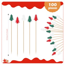 YEAMLTE Christmas Cocktail Picks, Pack of 100 Christmas Picks, Christmas Fruit Toothpicks, Christmas Tree Picks, Christmas Wooden Toothpicks, for Christmas Parties and Desserts Cocktail Decoration (B)
