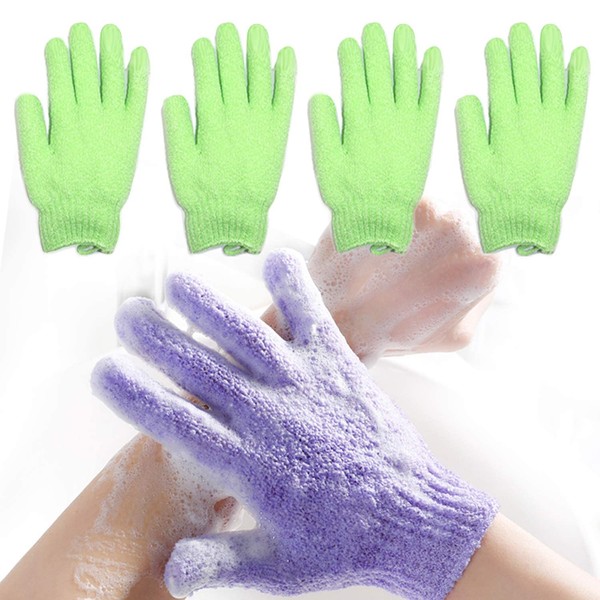 Exfoliating Bath Loofah Gloves Body Scrub Wash Mitts Skin Massage Sponge Towel Deep Cleansing Dead Skin Brush Scrub Luxury Spa Heavy With Lanyard Scrubber 2 Pair (light green)